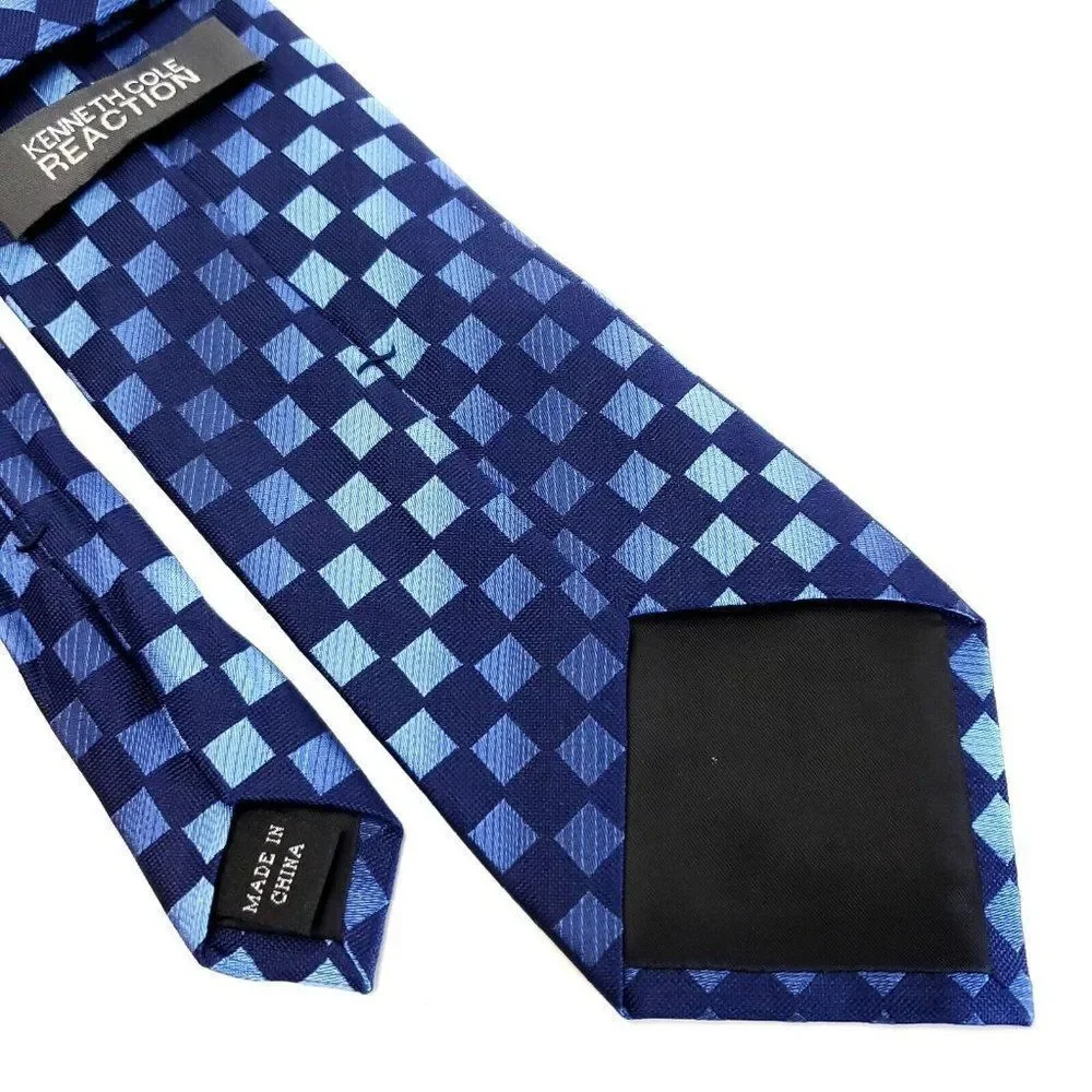 Kenneth Cole‎ Reaction Blue Check Woven Silk Tie